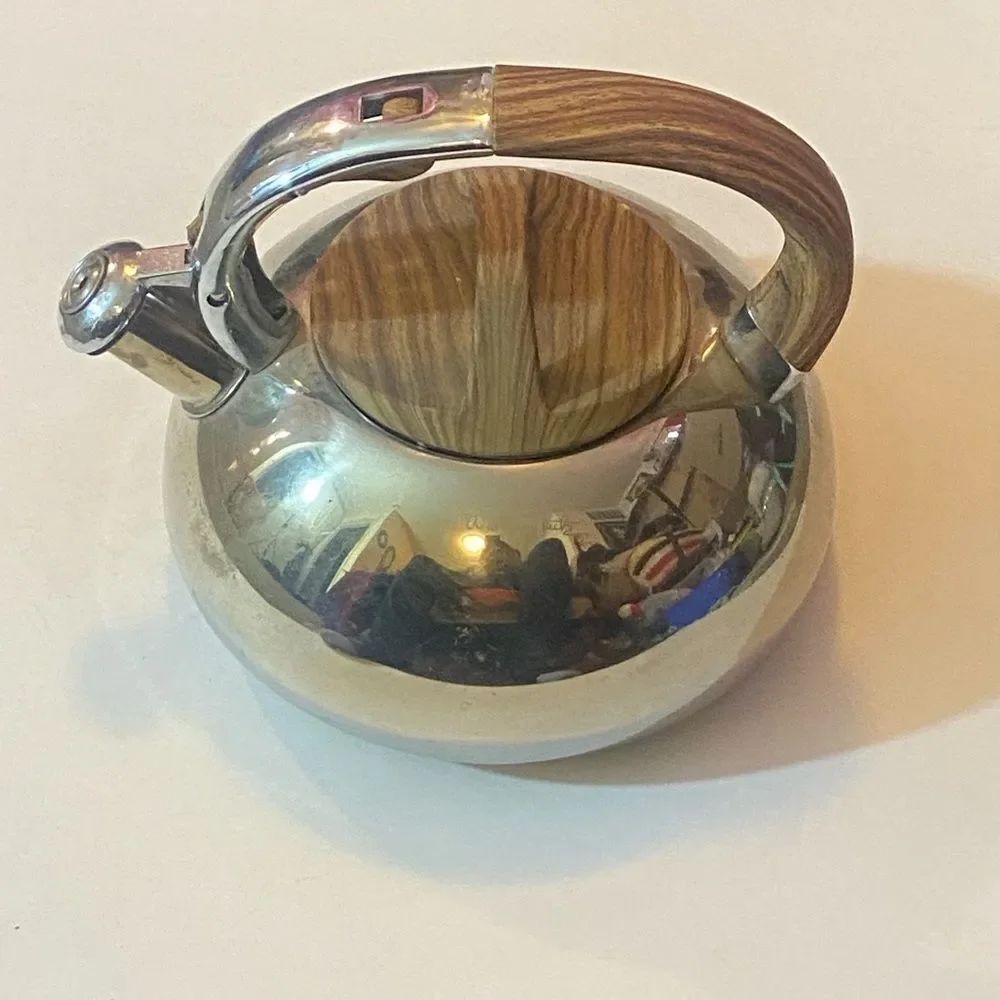 Polished Silver Kettle with Wooden Accents